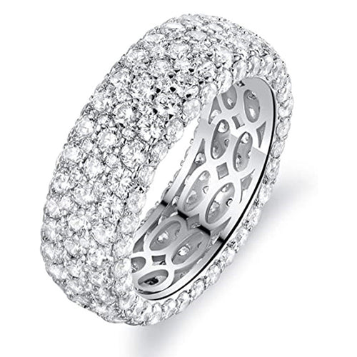 Silver Five Row Clear Stone Wide Ring Metal Jewelry Design shown from an alternate angle