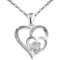 Silver Tone Double Heart Paw Pendant Necklace Clear Stones view 1