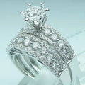 Three Piece Round Stone Pavé Ring Set Metal Jewelry Design view 1