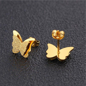 Frosted Butterfly Stud Earrings Rose Gold Gold White Gold