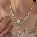 Silver Baroque Pearl Crystal Filigree Drop Necklace view 3
