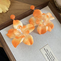 Orange Oversized Flower Drop Earrings With Layered Petals view 6