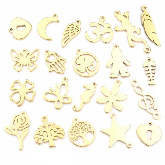 Mixed Mini Stainless Steel Symbol Charms in Gold Tone