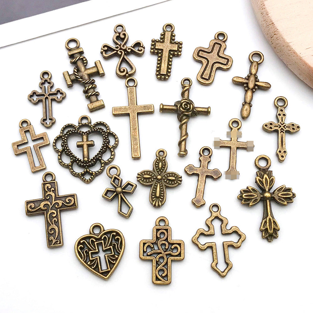 Antique Bronze Zinc Alloy Cross Charm Pendant for DIY Bracelet Necklace Religious Jewelry