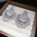 Silver Tone Crystal Floral Pearl Chandelier Earrings view 4