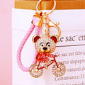 Jeweled Bicycle Bear Keychains in Blue Red and Black with Braided Loops view 8