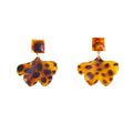 Amber Leopard Pattern Ginkgo Leaf Mismatched Stud Earrings view 5
