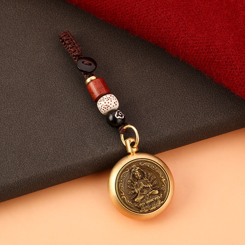 Brass Rotating Guardian Deity Keychain Car Pendant with Lanyard