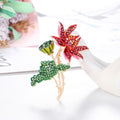 Red Green Lotus Leaf Crystal Enamel Metal Brooch Pin view 3