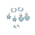 Blue Heart Star And Cross Mix Stud Earrings Statement Jewelry Pair view 5