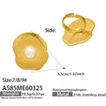 Gold Flower Fan Pearl Statement Rings Open Band Styles view 8