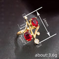 Gold Tone Branch Ring with Red and Clear Stones Polished Metal Jewelry view 4