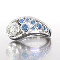 Silver Teardrop Blue Clear Bubble CZ Band Ring Style view 3