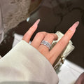 Multi Row Crystal Open Ring Silver Baguette Scallop Band view 3