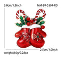 Red Enamel Christmas Mittens Brooch With Candy Canes view 5