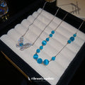 Silver Butterfly Crystal And Blue Cat Eye Bead Necklaces view 4