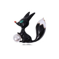 Enamel Fox Brooch with Faux Pearl in Black or White view 1
