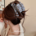 Striped Plush Fur Hair Claw Clips White Blue Tones view 3