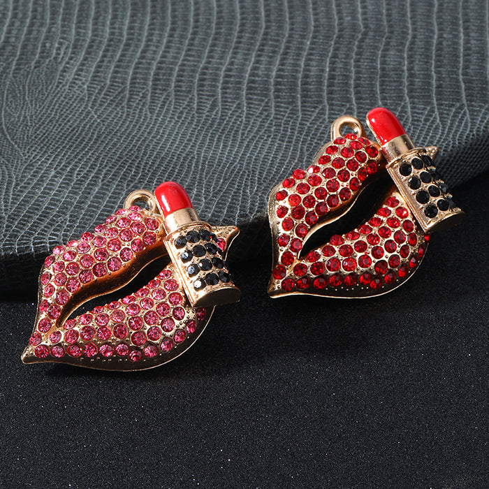 Rhinestone Lips Lipstick Charm Pendant Alloy Two Colors