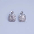 Silver Square Halo Pave CZ Drop Stud Earrings Metal view 3