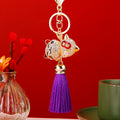 Crystal Lucky Cat Keychains with Bell and Six Tassel Colors view 7