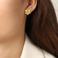 Gold Six-Point Flower Stud Earrings Crystal Turquoise Shell view 6