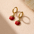 Red Enamel Ladybug Drop Hoop Earrings in Three Gold Tone Designs view 4