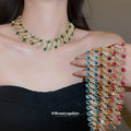 Gold Oval Resin Crystal Wave Necklace Stud Earrings Four Colors view 2
