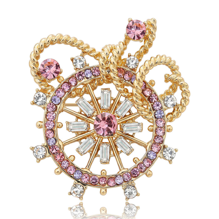Crystal Ship Anchor Brooch in Blue or Pink Colorways