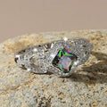 Silver Multicolor Square Halo Ring CZ Openwork Sides view 2