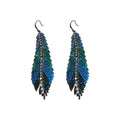 Blue Green Crystal Feather Hook Earrings With Polished Metal Tone Details view 5