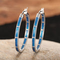 Rectangular Blue Inlay Hoop Earrings In Gold And Silver Tones view 1