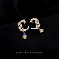 Gold Crystal Crescent Moon Blue Castle Drop Earrings Two Styles view 4