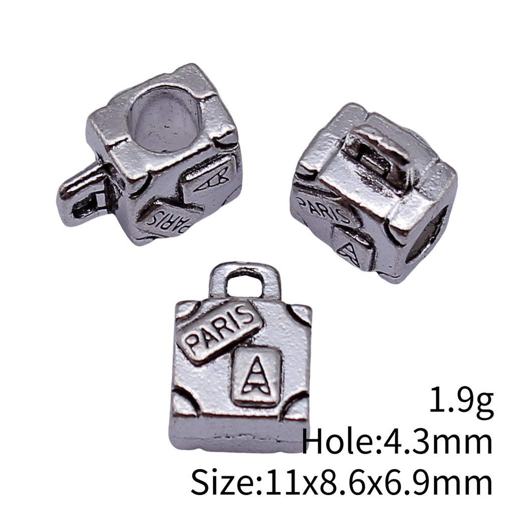 11x8.6x6.9mm 1.9g Antique Silver Zinc Alloy PARIS Handbag Large Hole Beads for Bracelet DIY Jewelry