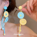 Blue Flower and Button Drop Earrings in Two Playful Styles view 4