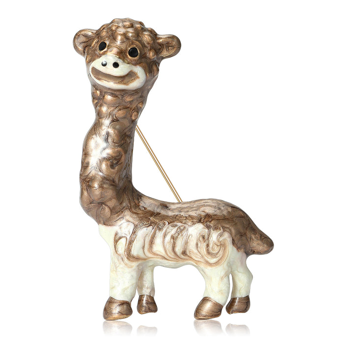 Long Neck Alpaca Brooch in Yellow Gold or Brown Enamel