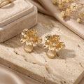 Gold and Silver Sculptural Flower Oval Drop Stud Earrings view 3