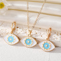 Gold Tone Enamel Eye Pendant Necklace Huggie Earrings and Sets view 3