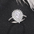 Silver Tone Pear Center Halo Ring With Pavé Shoulders view 3