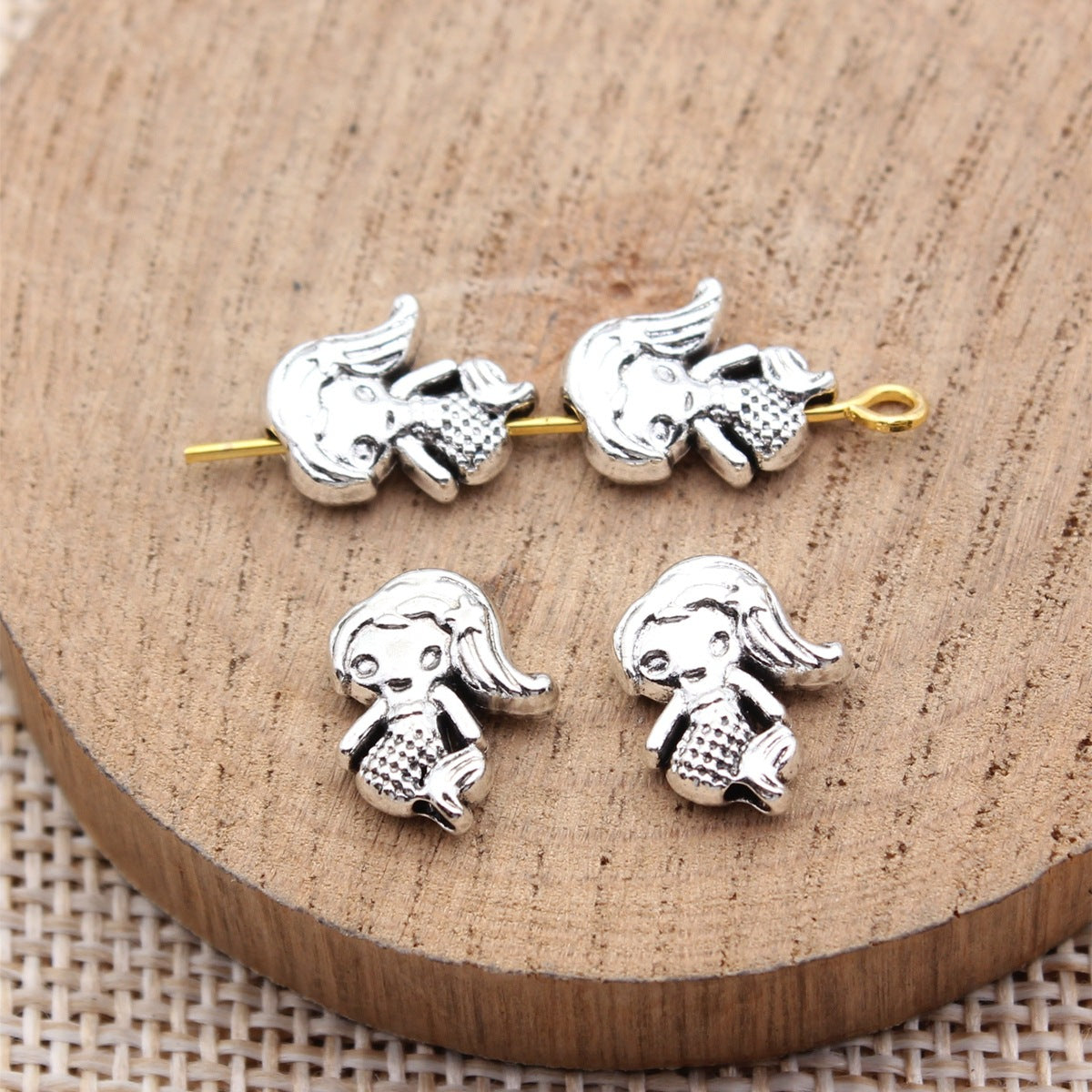 12x10mm 1.05g Antique Silver Zinc Alloy Mermaid Small Hole Loose Metal Beads for DIY Jewelry Making