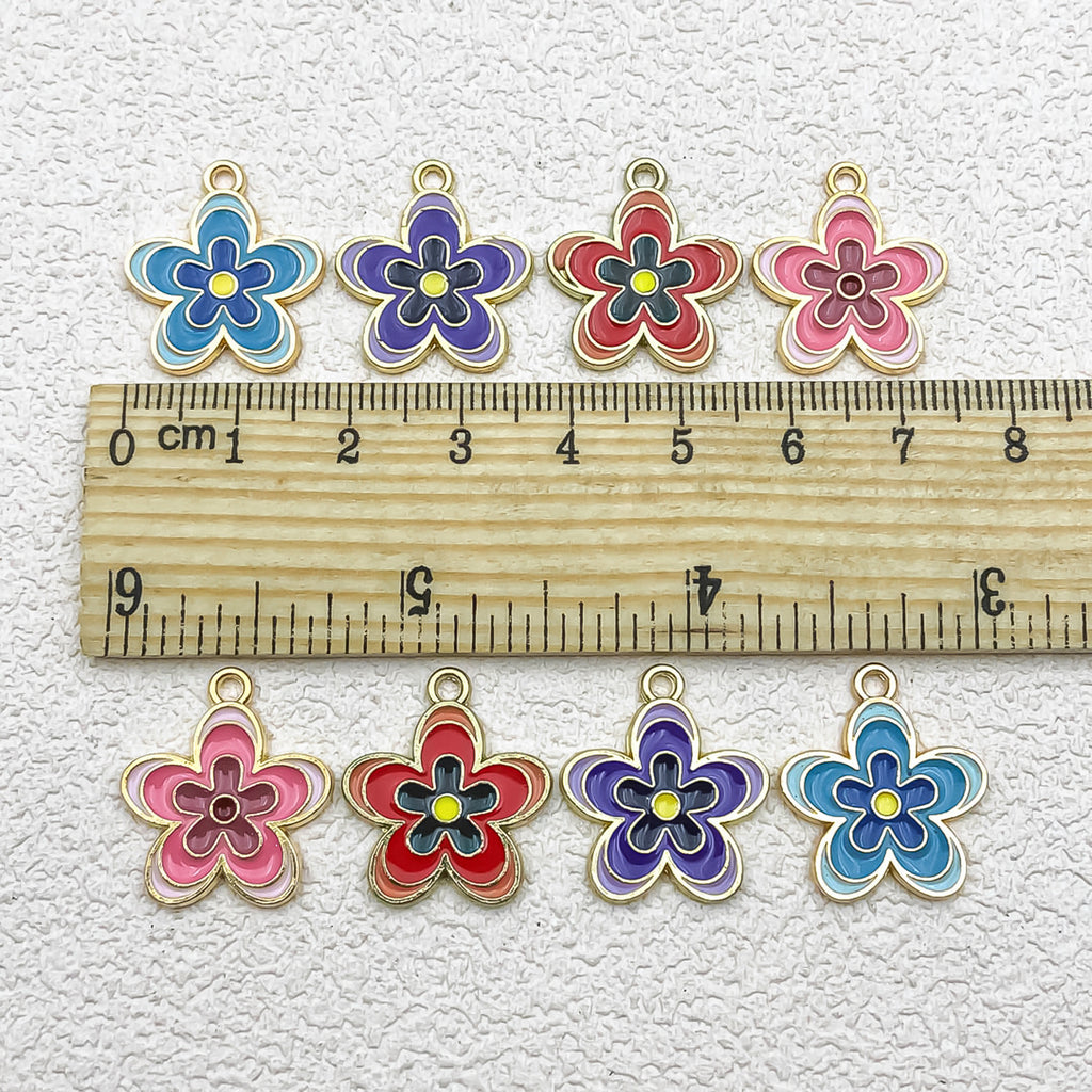 Zinc Alloy Enamel Flower Charm Pendant for DIY Keychain Bracelet Necklace Jewelry