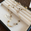 Brown Beaded Layered Necklace With Gold Tone Chain Accents view 7