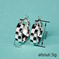 Silver Tone Black And White Checkered Hoop Earrings view 4