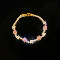 Gold Tone Pink Square And Clear Crystal Link Bracelet view 6
