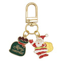 Gold Enamel Santa Gift Bag Merry Christmas Keychain view 5