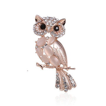 Owl Brooch with Cabochon Body in Three Metal Finishes