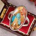 Silver-Tone Oval Marble Pattern Cabochon Split Shank Ring Sizes 6-10 view 2