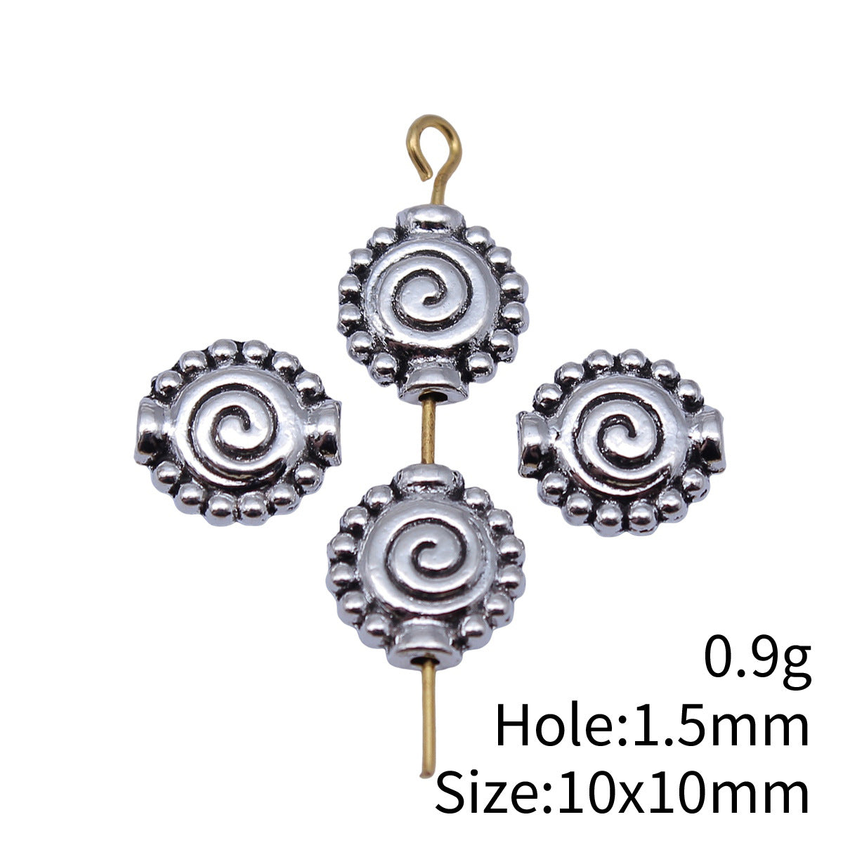 10x10mm 0.9g Antique Silver Zinc Alloy Swirl Small Hole Spacer Beads for Bracelet Jewelry Making