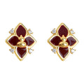 Burgundy Enamel Four Petal Gourd Center CZ Stud Earrings view 5