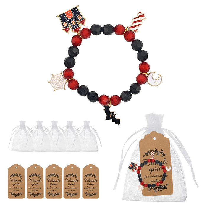Red Black Halloween Charm Stretch Bracelet Multi Charms
